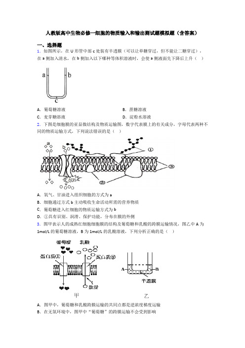人教版高中生物必修一细胞的物质输入和输出测试题模拟题(含答案)