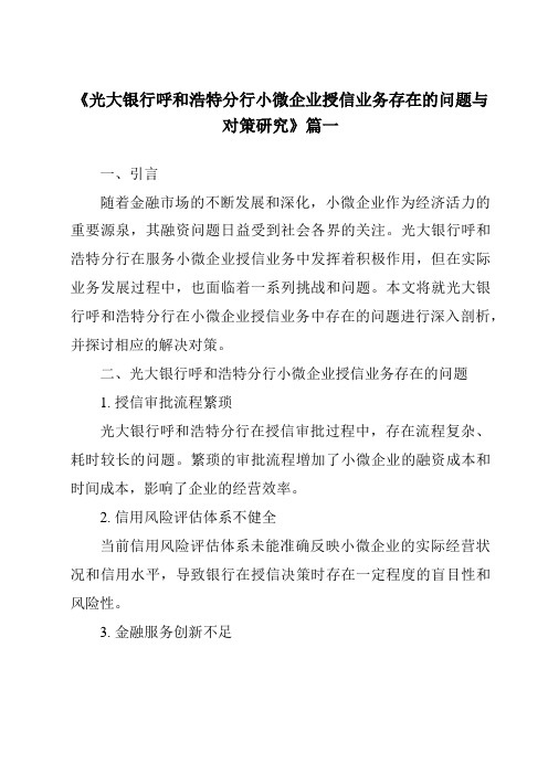 《光大银行呼和浩特分行小微企业授信业务存在的问题与对策研究》范文