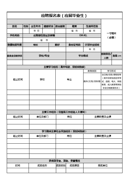 应聘报名表(应届毕业生)