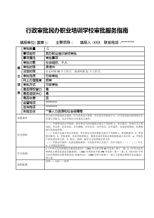 行政审批民办职业培训学校审批服务指南【模板】