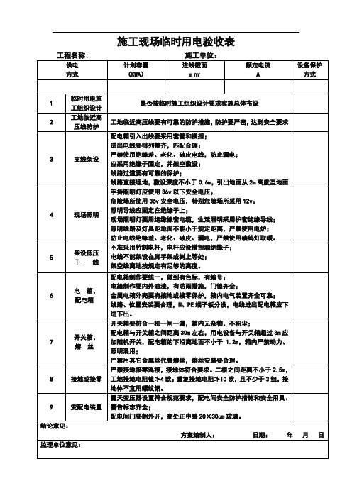 施工现场临时用电验收表