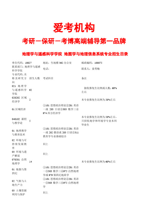 北京师范大学地图学与地理信息系统(地遥院)考研 招生人数 参考书 报录比 复试分数线 考研经验 招生