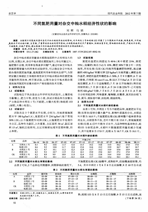 不同氮肥用量对杂交中籼水稻经济性状的影响