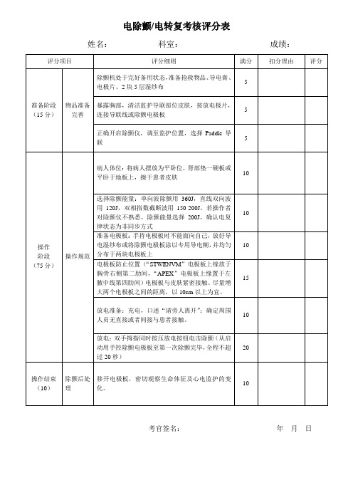 电除颤考核评分表