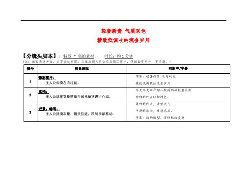 全友家居现代简约轻奢衣柜宣传片分镜头脚本