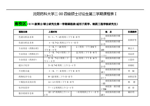 XX药科大学生二00四级硕士讨论生第二学期课程表Ⅰ