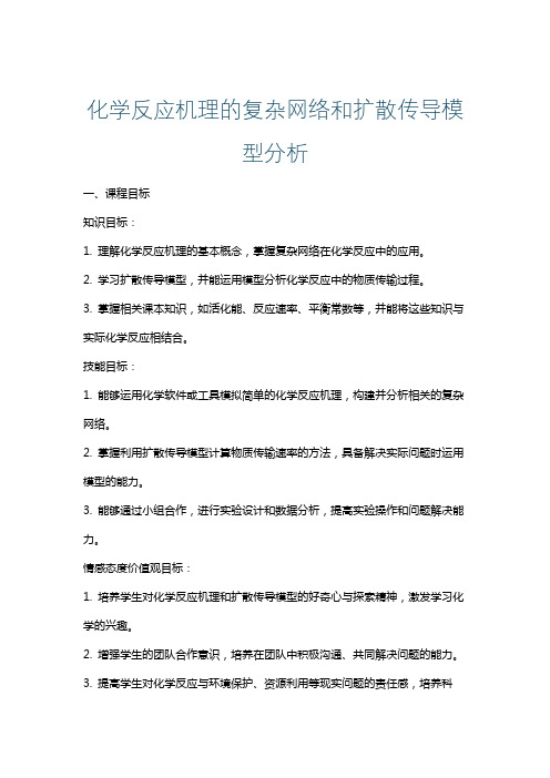 化学反应机理的复杂网络和扩散传导模型分析