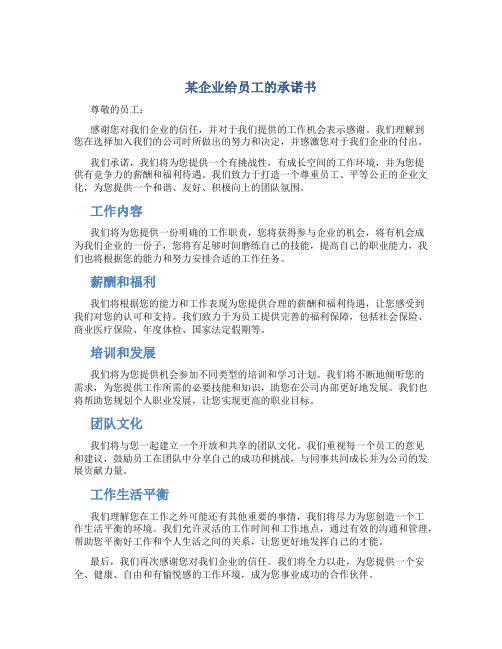 某企业给员工的承诺书