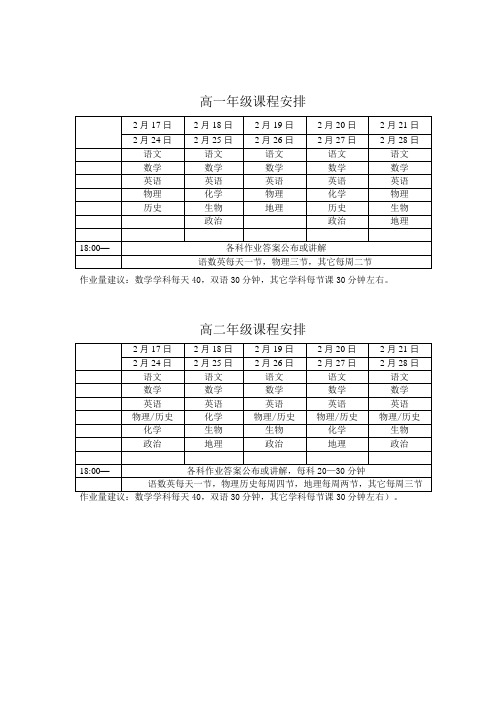 高一年级课程安排【模板】