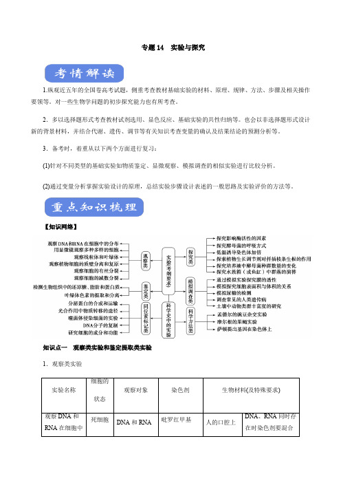 2020年高考生物二轮复习精品考点学与练 专题14 实验与探究(解析版)