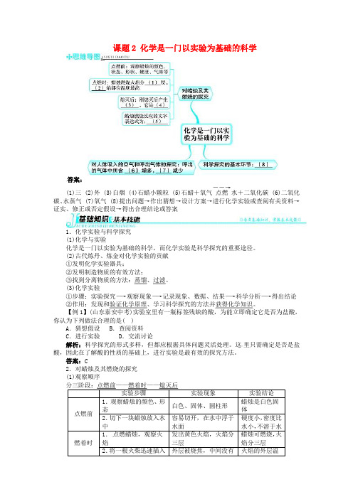 【人教版】九年级化学上册：第一单元 课题2化学是一门以实验为基础的科学习题(含答案)