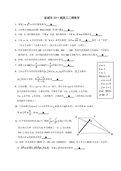 江苏省盐城2011届高三二模数学完整有答案