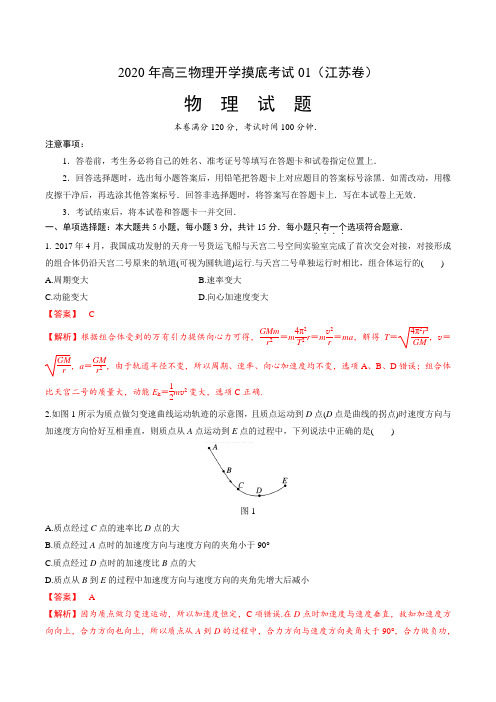 2020年高三物理开学摸底考试01(江苏卷)(解析版)