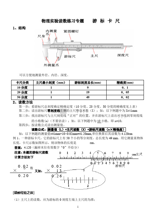 物理实验读数练习专题----游标卡尺和螺旋测微器(有答案)汇总