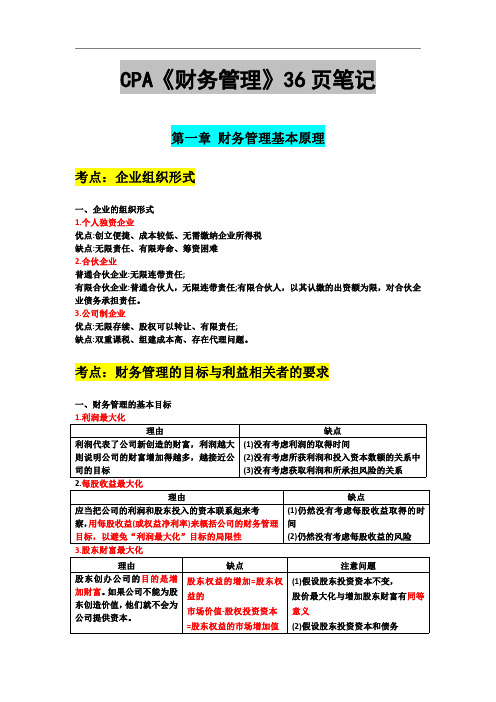 财管考点--CPA《财务管理》36 页笔记