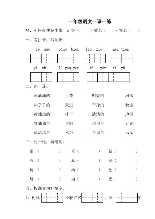 一年级下册小松鼠找花生果练习题