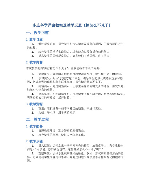 小班科学详案教案及教学反思《糖怎么不见了》