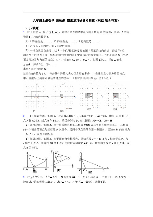 八年级上册数学 压轴题 期末复习试卷检测题(WORD版含答案)