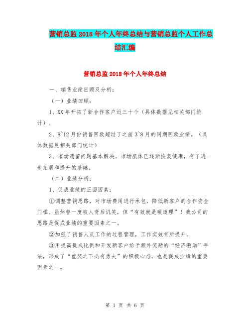 营销总监2018年个人年终总结与营销总监个人工作总结汇编.doc