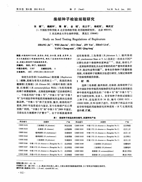 柴胡种子检验规程研究