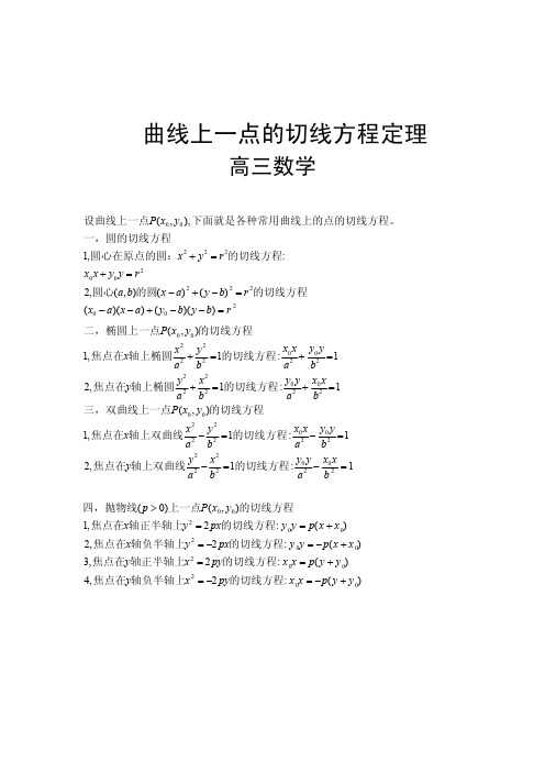 高中数学：曲线上一点的切线方程