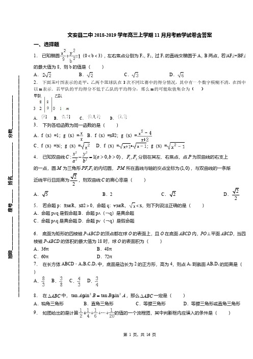 文安县二中2018-2019学年高三上学期11月月考数学试卷含答案