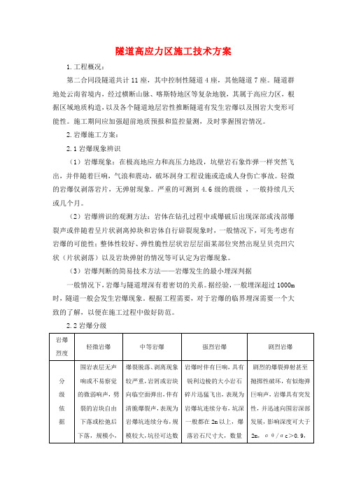 隧道高应力区施工技术方案