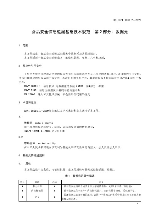 食品安全信息追溯基础技术规范 第2部分：数据元