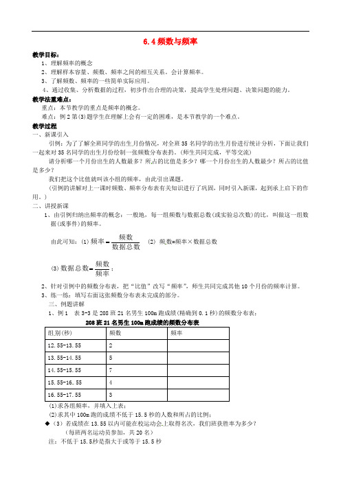 浙教初中数学七下《64频数与频率》word教案1