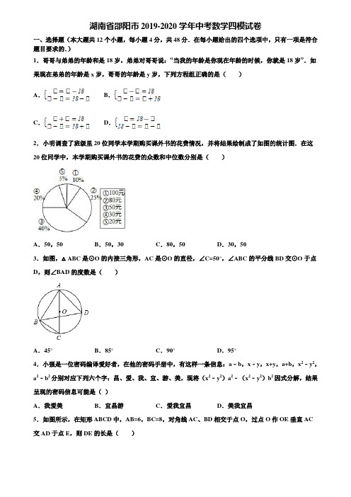 湖南省邵阳市2019-2020学年中考数学四模试卷含解析