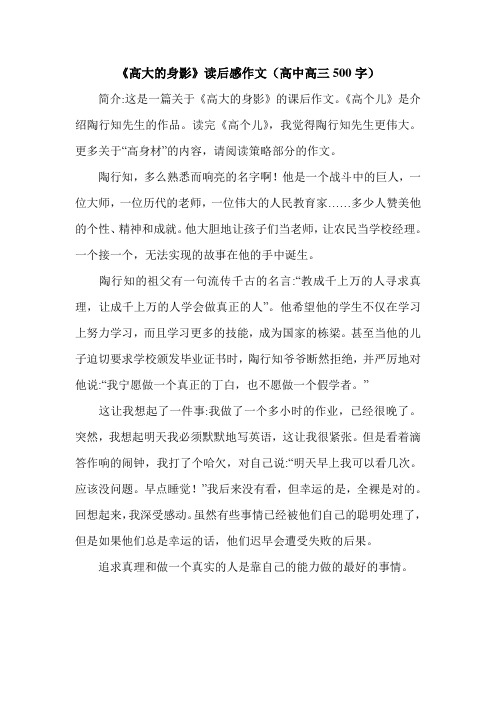 《高大的身影》读后感作文(高中高三500字).doc