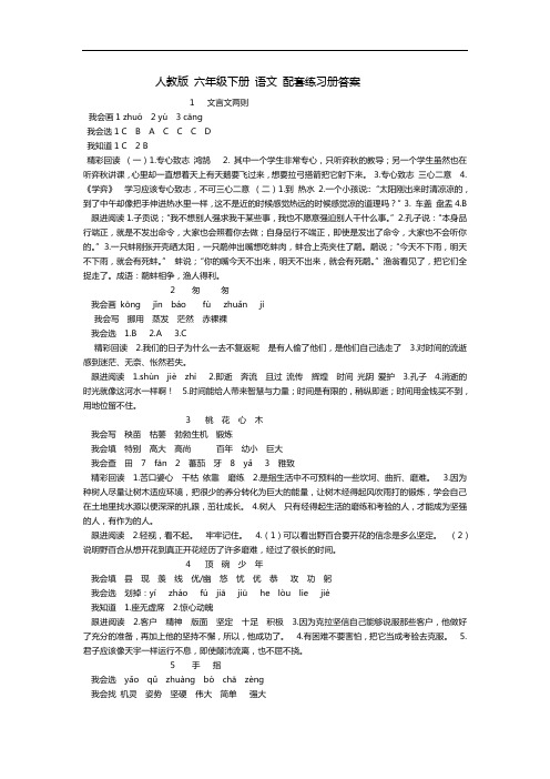 2019-2020年人教版-六年级下册-语文-配套练习册答案