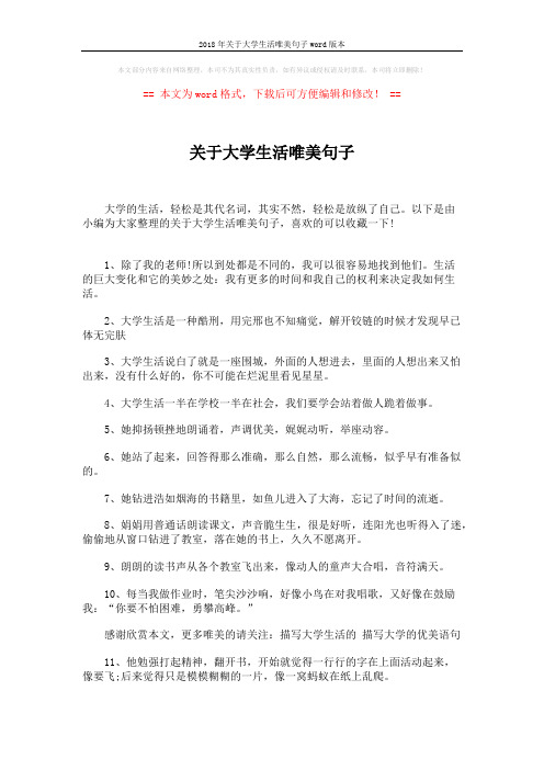 2018年关于大学生活唯美句子word版本 (4页)
