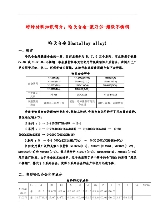 特种材料知识简介--哈氏合金-蒙乃尔-超级不锈钢