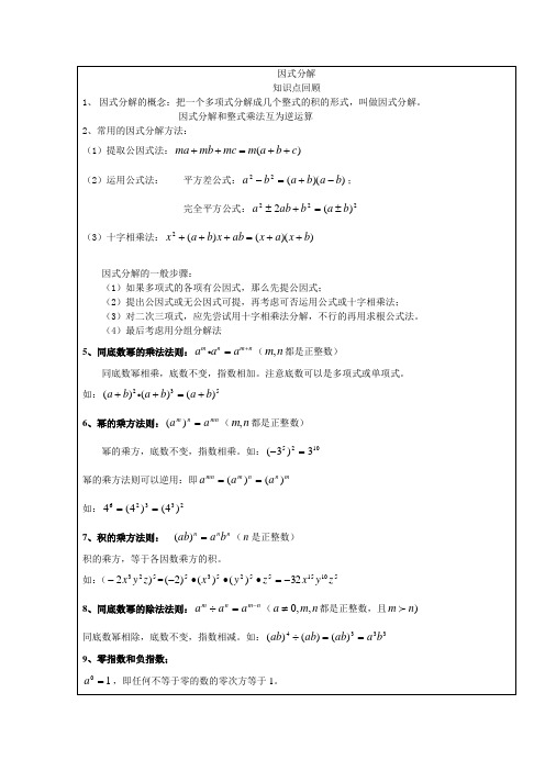 (完整版)因式分解知识点归纳