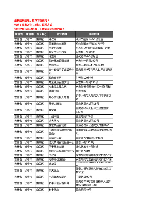 新版吉林省长春市南关区古玩企业公司商家户名录单联系方式地址大全48家