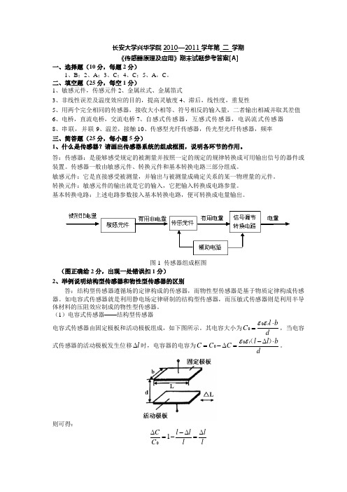 长安大学兴华学院传感器原理及应用期末试题参考答案_A