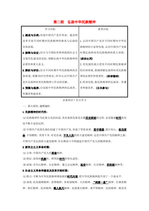 高中政治第三单元中华文化与民族精神第七课第二框弘扬中华民族精神学案新人教版必修