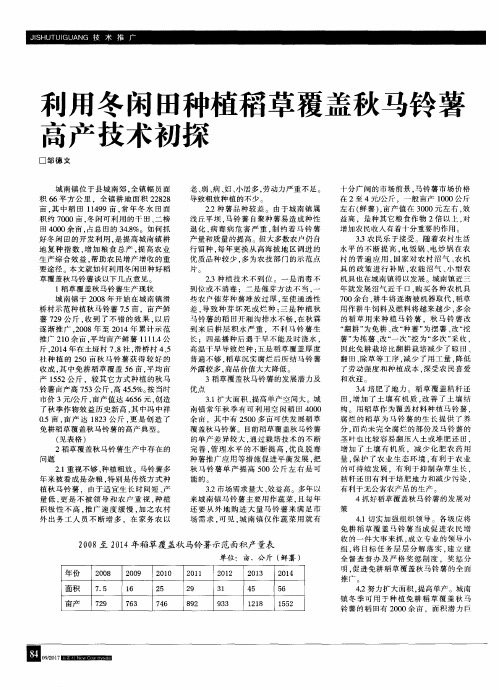 利用冬闲田种植稻草覆盖秋马铃薯高产技术初探