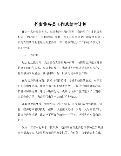 外贸业务员工作总结与计划