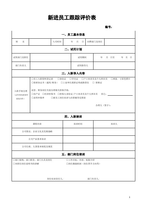 新进员工跟踪评价表