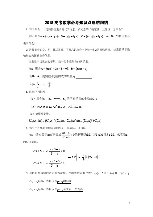 2018高考数学必考知识点总结归纳