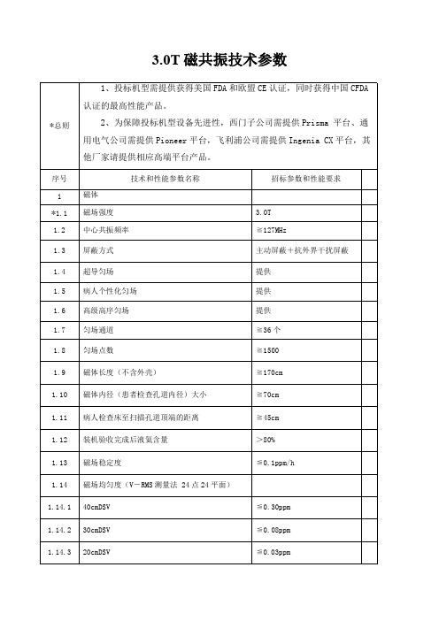 3.0T磁共振技术参数