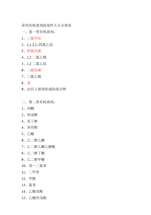 常用有机溶剂按毒性大小分类表