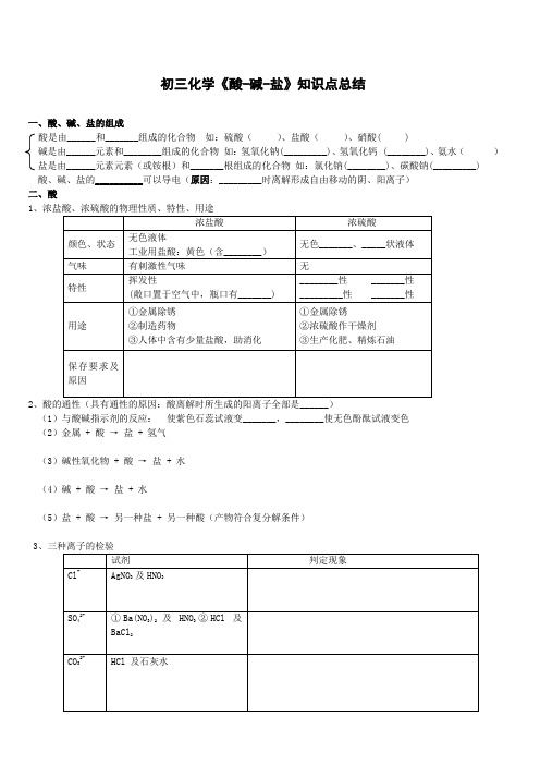 初三化学酸碱盐知识点总结家教用
