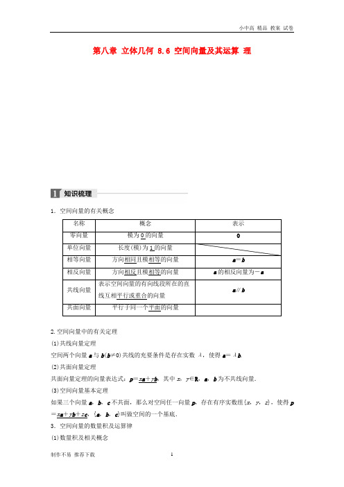 【新】版高考数学一轮复习第八章立体几何8.6空间向量及其运算理