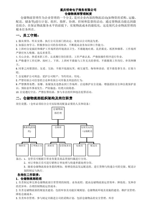 电商仓储物流部管理制度,各岗位工作职责与出入操作规范