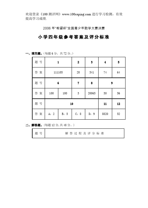 测评网数学竞赛-四年级 参考答案