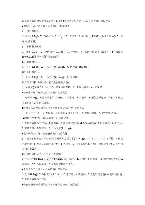 国家质量监督检验检疫总局关于以下40类食品食品企业QS认证必.