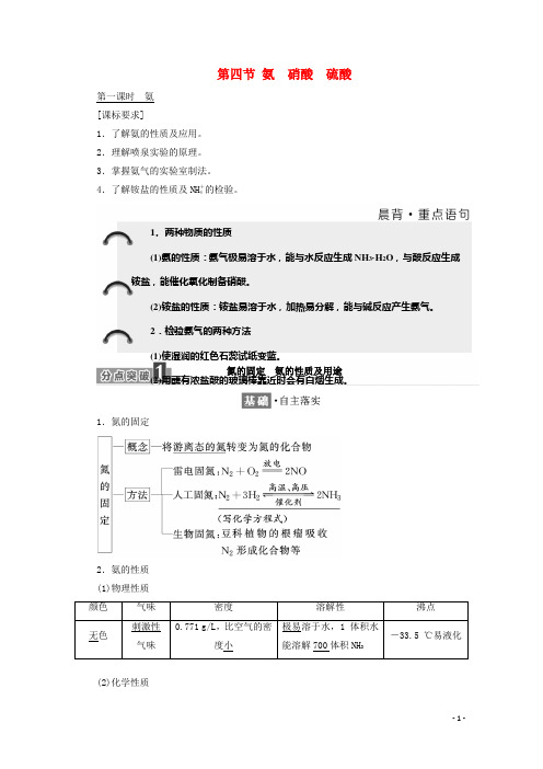 2017-2018学年高中化学第四章非金属及其化合物第四节氨硝酸硫酸氨学案新人教版必修1